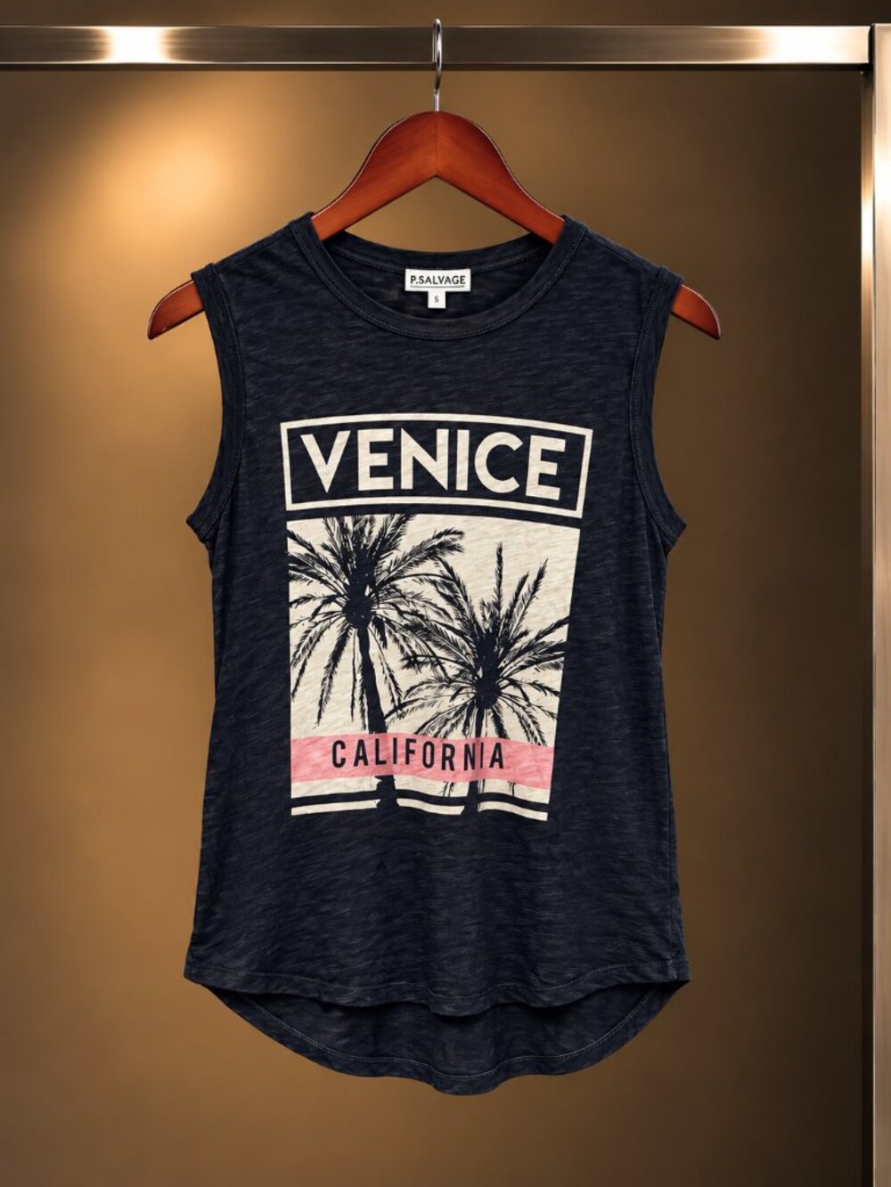 P.J. SALVAGE Venice California Palm Graphic Muscle Tank Black Size XS (EUR 34)